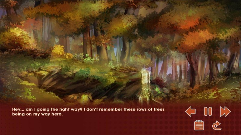 Run, Kitty! Special Edition — Painted forest landscape used as a story background — Run Kitty Special Edition game screenshot.